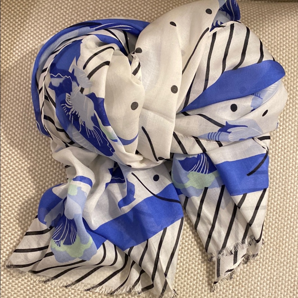 Blue Floral, Black and White Stripe/ Polka Dot Oblong Scarf